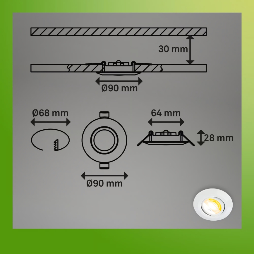 Briloner 7586036 - Lot de 3 plafonniers encastrés LED pour salle de bains KLIRA LED/4,9W/230V 2500/3000/4000K IP23 blanc