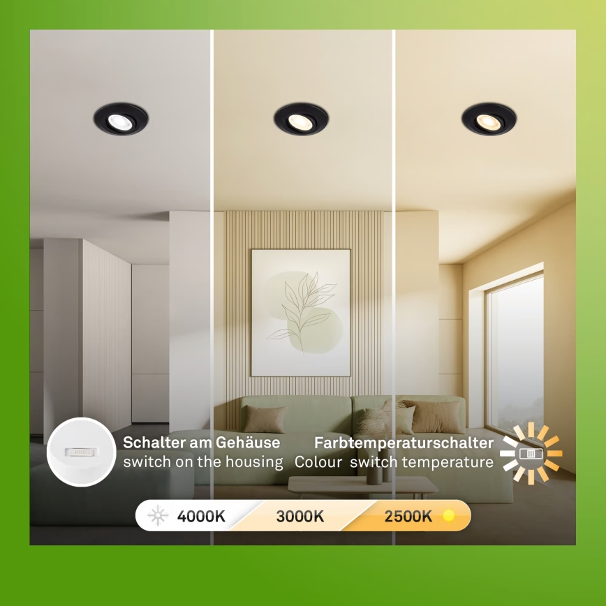 Briloner 7587035 - Ensemble de 3 plafonniers encastrés LED dimmables pour salle de bains KLIRA LED/4,9W/230V 2500/3000/4000K IP23 noirs