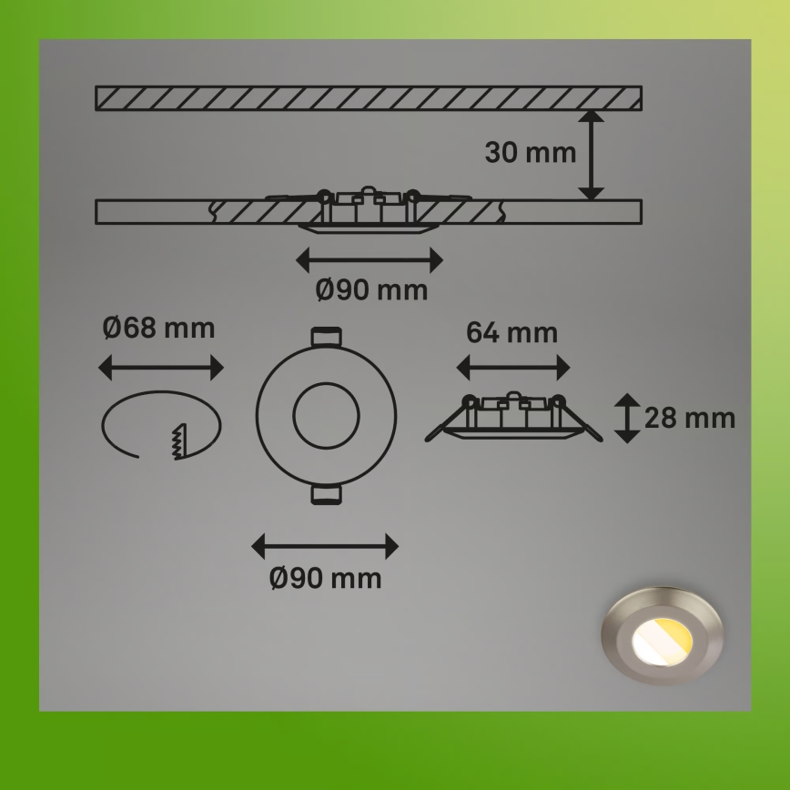 Briloner 7588032 - Lot de 3 luminaires encastrés LED KLIRA pour salle de bains, 1xLED/4,9W/230V, 2500/3000/4000K, IP44, chrome mat