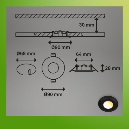 Briloner 7588035 - Lot de 3 plafonniers encastrables LED pour salle de bains KLIRA LED/4,9W/230V 2500/3000/4000K IP44 noir