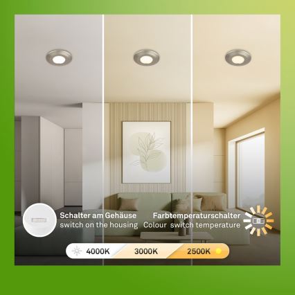 Briloner 7589032 - Lot de 3 spots encastrés LED dimmables KLIRA 1x LED / 4,9 W / 230 V IP44, chrome mat