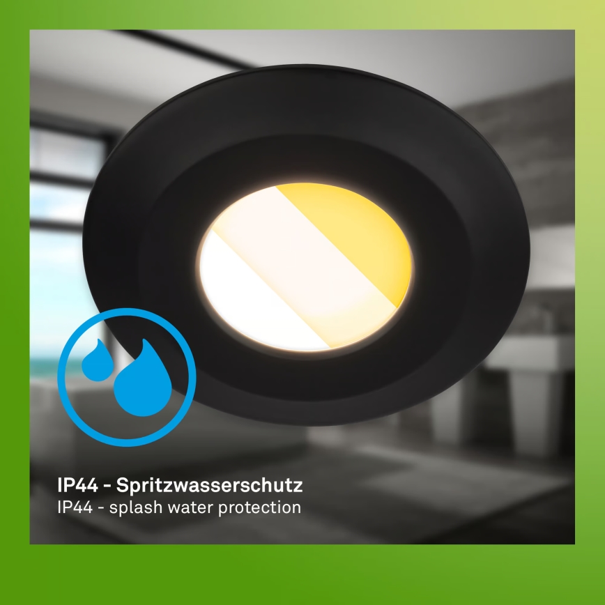 Briloner 7589035 - Lot de 3 spots LED encastrables dimmables pour salle de bains KLIRA 1xLED/4,9W/230V 2500/3000/4000K IP44 noir