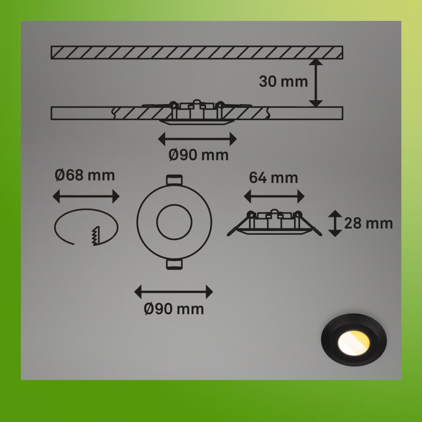 Briloner 7589035 - Ensemble de 3 spots encastrés LED dimmables pour salle de bains KLIRA LED/4,9W/230V 2500/3000/4000K IP44 noir