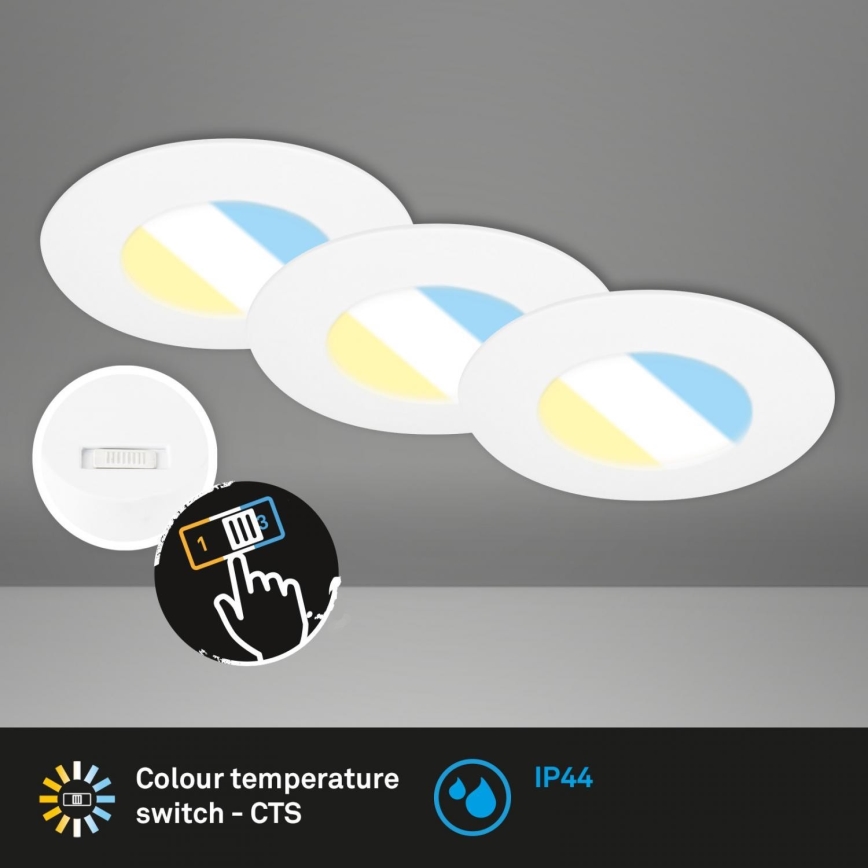 Briloner 7598036 - LOT 3x Spot encastrable de salle de bain LED/4,9W/230V IP44 2700/4000/6500K blanc
