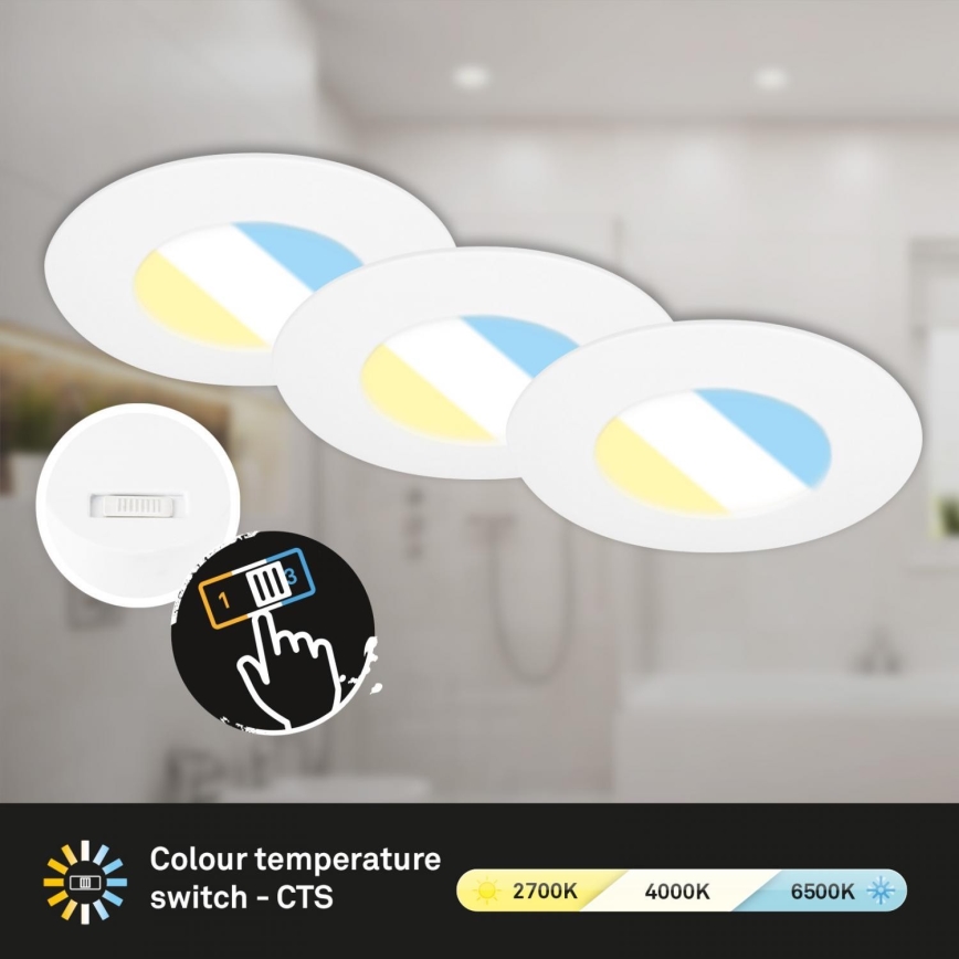 Briloner 7598036 - LOT 3x Spot encastrable de salle de bain LED/4,9W/230V IP44 2700/4000/6500K blanc
