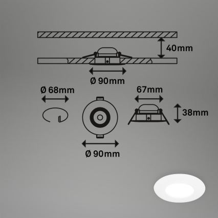 Briloner 7598036 - LOT 3x Spot encastrable de salle de bain LED/4,9W/230V IP44 2700/4000/6500K blanc