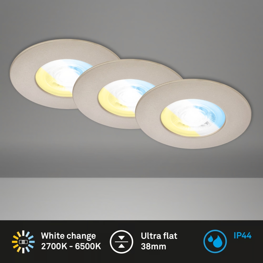 Briloner 7605032 - Lot de 3 spots LED encastrables pour salle de bains LED/4,9W/230V 2700/4000/6500K IP44 chrome mat