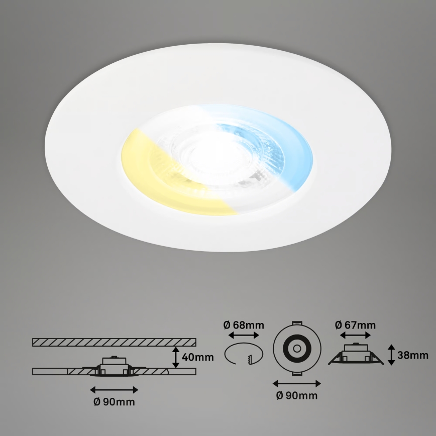 Briloner 7605036 - Lot de 3 spots LED encastrables pour salle de bains LED/4,9W/230V 2700/4000/6500K IP44 blanc