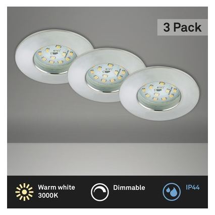 Briloner 8316-039-LOT 3x Luminaire de salle de bain encastrable à intensité variable LED/5,5W/230V IP44