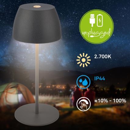 Briloner - Lampe de table d'extérieur tactile LED rechargeable et dimmable MINI LED/2,5W/5V IP44 1800 mAh anthracite