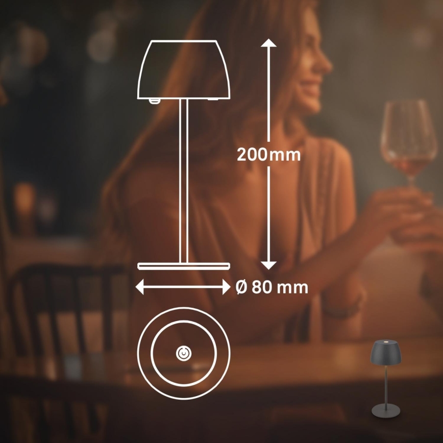 Briloner - Lampe de table d'extérieur tactile LED rechargeable et dimmable MINI LED/2,5W/5V IP44 1800 mAh anthracite