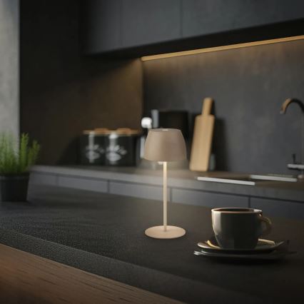 Briloner - Lampe de table d'extérieur MINI LED tactile et dimmable, rechargeable 2,5W/5V, IP44, 1800 mAh, beige