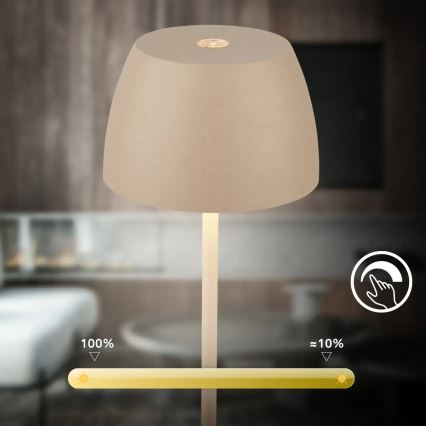 Briloner - Lampe de table d'extérieur MINI LED tactile et dimmable, rechargeable 2,5W/5V, IP44, 1800 mAh, beige