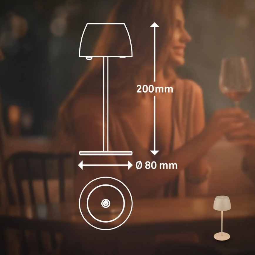 Briloner - Lampe de table d'extérieur MINI LED tactile et dimmable, rechargeable 2,5W/5V, IP44, 1800 mAh, beige