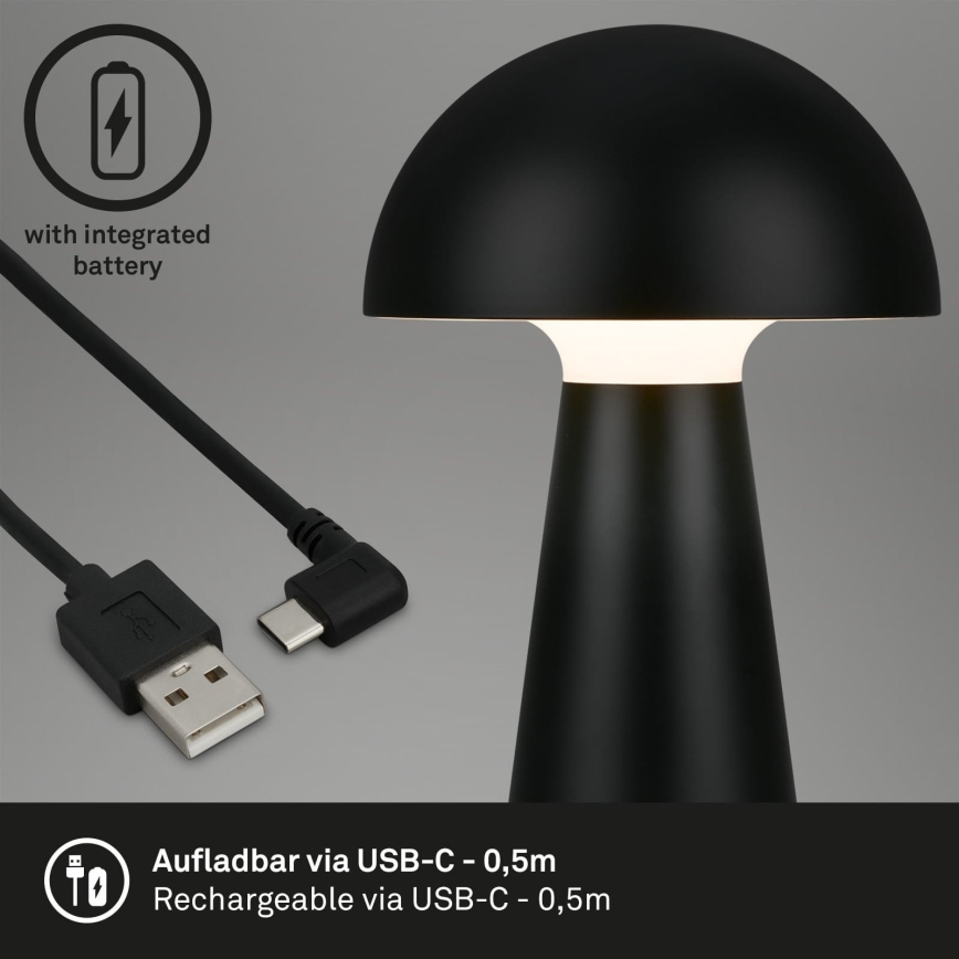 Briloner - Lampe de table d'extérieur tactile dimmable à LED, rechargeable LED/2,6W/5V 3000K IP44 2000 mAh noire