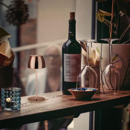 Briloner - Lampe de table d'extérieur tactile MINI, dimmable et rechargeable, LED/2,5W/5V IP44 1800 mAh, cuivrée