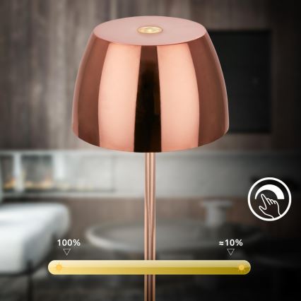 Briloner - Lampe de table d'extérieur tactile MINI, dimmable et rechargeable, LED/2,5W/5V IP44 1800 mAh, cuivrée