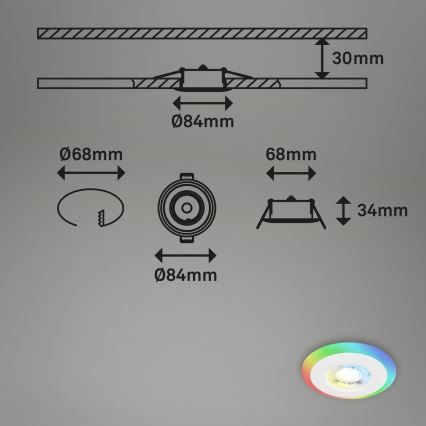 Briloner - LOT 3x Luminaire encastrable de salle de bain RGBW à intensité variable LED/5W/230V 3000-6500K IP44 + télécommande