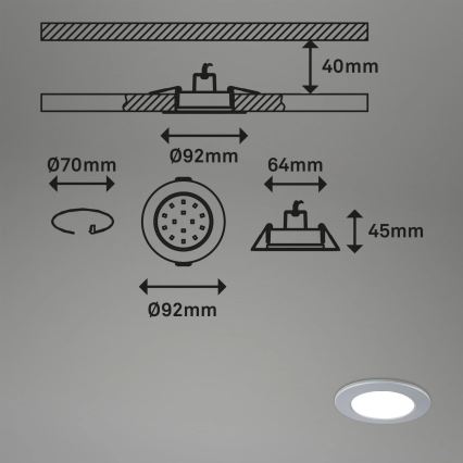 Briloner - LOT 3x Luminaire encastrable de salle de bain RGBW à intensité variable LED/4,8W/230V 3000-6500K IP65 + télécommande