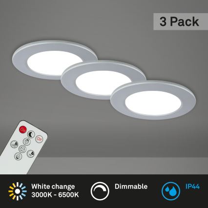 Briloner - LOT 3x Luminaire de salle de bain encastrable à intensité variable LED/4,8W/230V 3000-6500K IP44 + télécommande