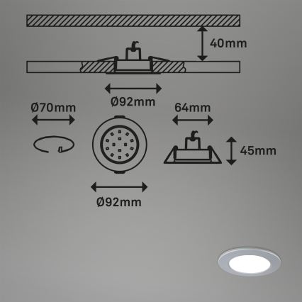 Briloner - LOT 3x Luminaire de salle de bain encastrable à intensité variable LED/4,8W/230V 3000-6500K IP44 + télécommande