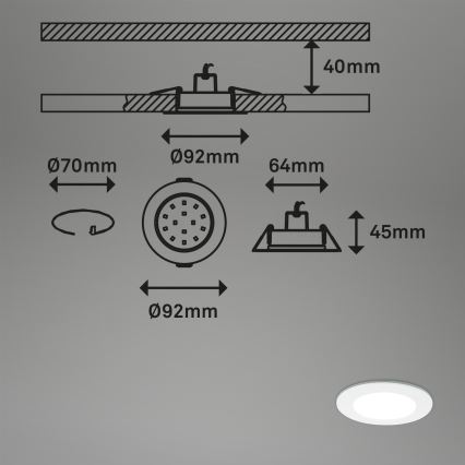 Briloner - LOT 3x Luminaire de salle de bain encastrable à intensité variable LED/4,8W/230V 3000-6500K IP44 + télécommande