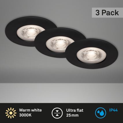 Briloner - LOT 3x Spot encastrable de salle de bain LED LED/4,9W/230V IP44 noir