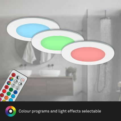 Briloner - LOT x3 Spot de salle de bain RGBW encastrable à intensité variable LED/4,8W/230V 3000-6500K IP65 + télécommande