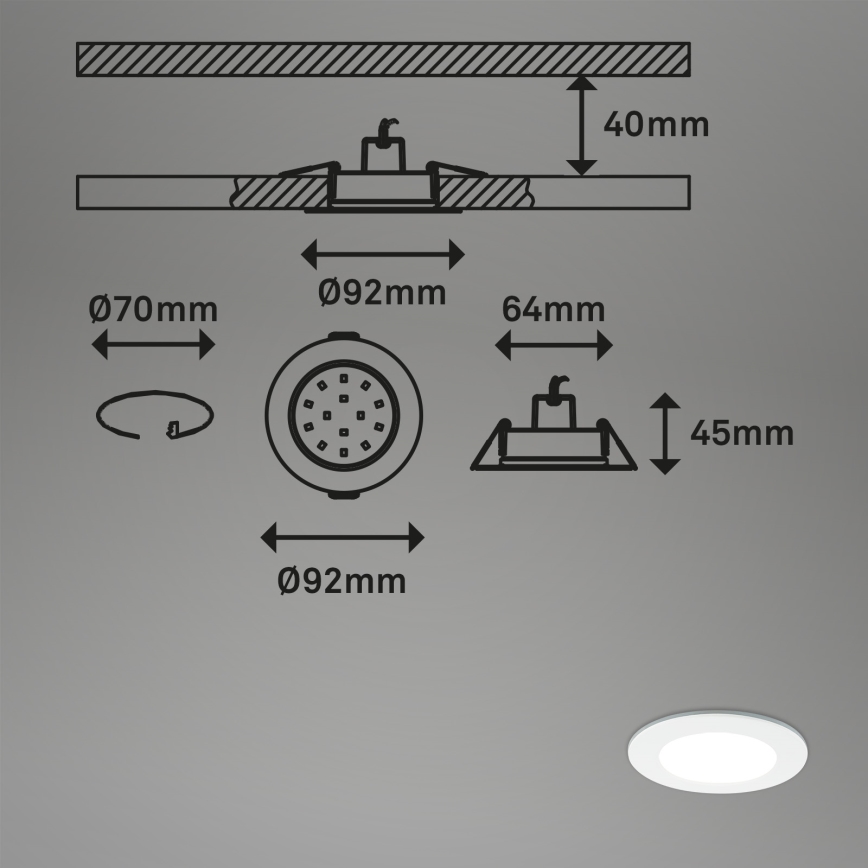 Briloner - LOT x3 Spot de salle de bain RGBW encastrable à intensité variable LED/4,8W/230V 3000-6500K IP65 + télécommande