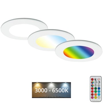 Briloner - LOT x3 Spot de salle de bain RGBW encastrable à intensité variable LED/4,8W/230V 3000-6500K IP65 + télécommande