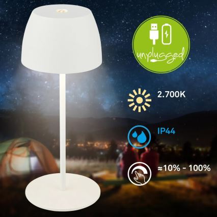 Briloner - Lampe de table d'extérieur tactile, rechargeable et à intensité variable MINI LED/2,5W/5V IP44 1800 mAh blanche