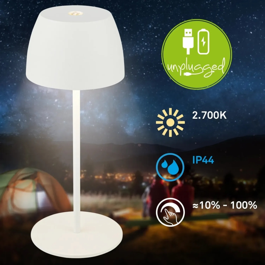 Briloner - Lampe de table d'extérieur tactile, rechargeable et à intensité variable MINI LED/2,5W/5V IP44 1800 mAh blanche
