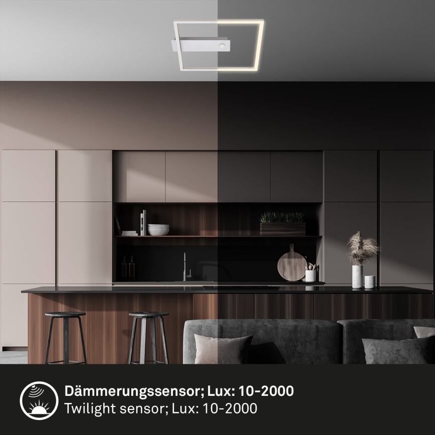 Briloner - Plafonnier LED avec détecteur de mouvement et capteur crépusculaire FRAME LED/14W/230V 3000K 30x32 cm chrome mat