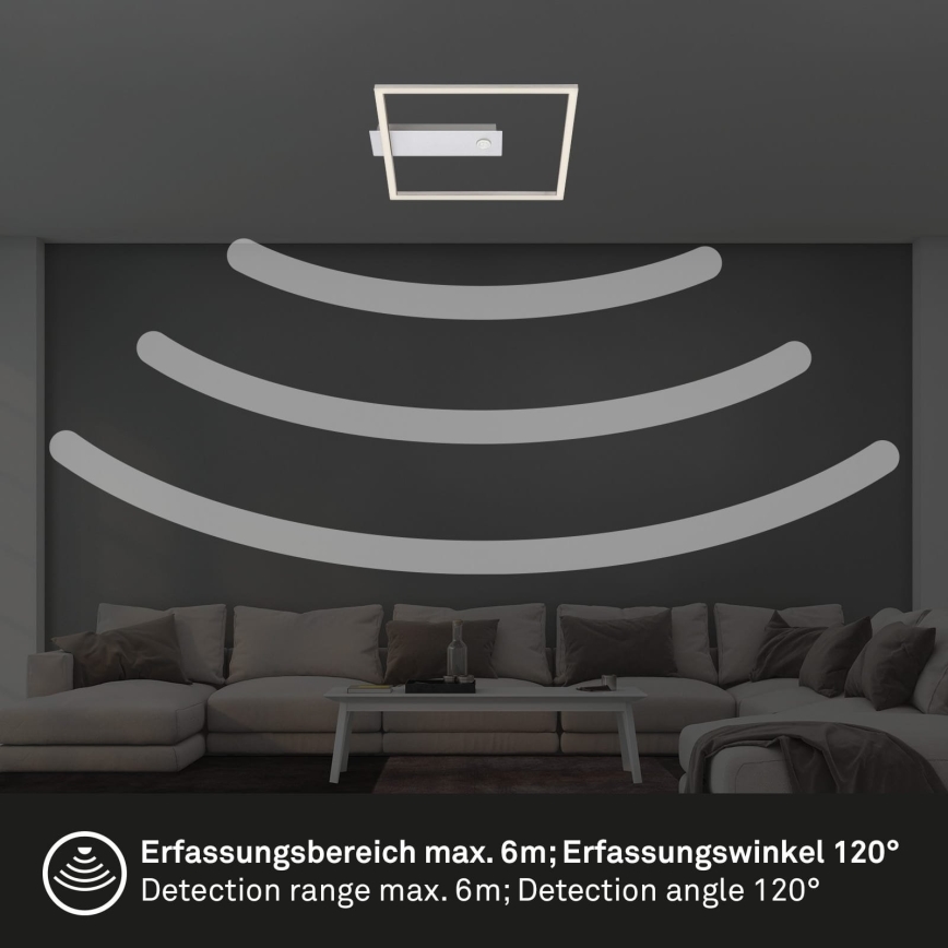 Briloner - Plafonnier LED avec détecteur de mouvement et capteur crépusculaire FRAME LED/14W/230V 3000K 30x32 cm chrome mat