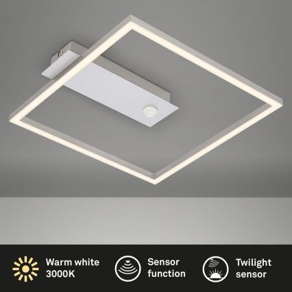 Briloner - Plafonnier LED avec détecteur de mouvement et capteur crépusculaire FRAME LED/14W/230V 3000K 30x32 cm chrome mat