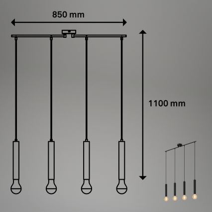 Briloner - Suspension filaire LONGA 4xE27/60W/230V noir