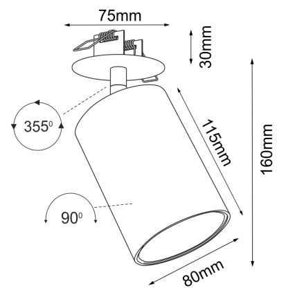 Brosline - Spot encastré pour plafond 1x GU10/10W/230V noir