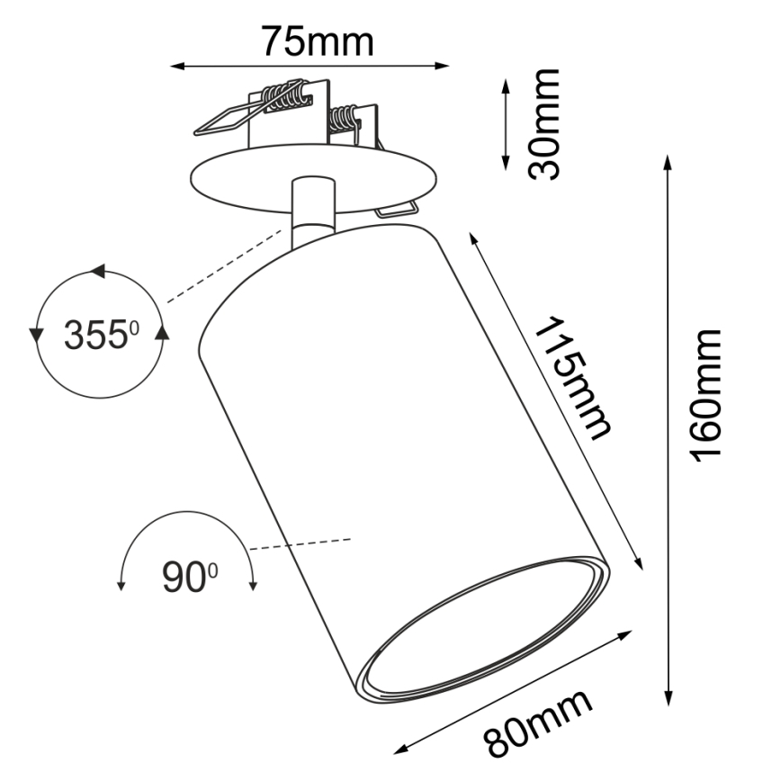Brosline - Spot encastré pour plafond 1x GU10/10W/230V noir