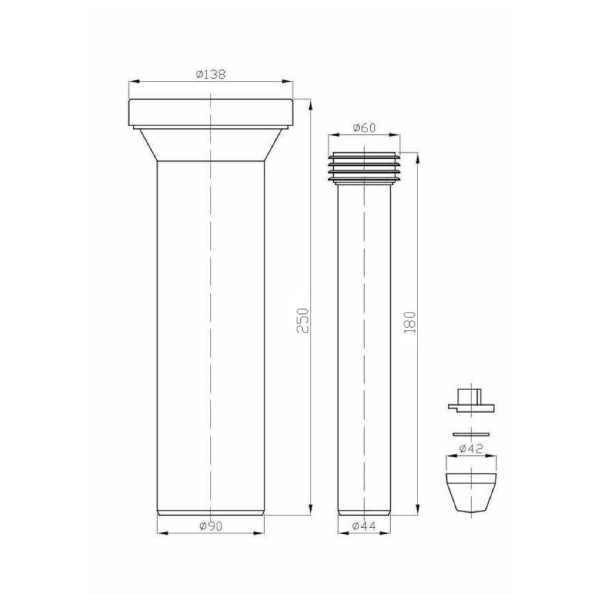 Bruckner - Jeu de raccordements pour toilettes suspendues 25 cm noir