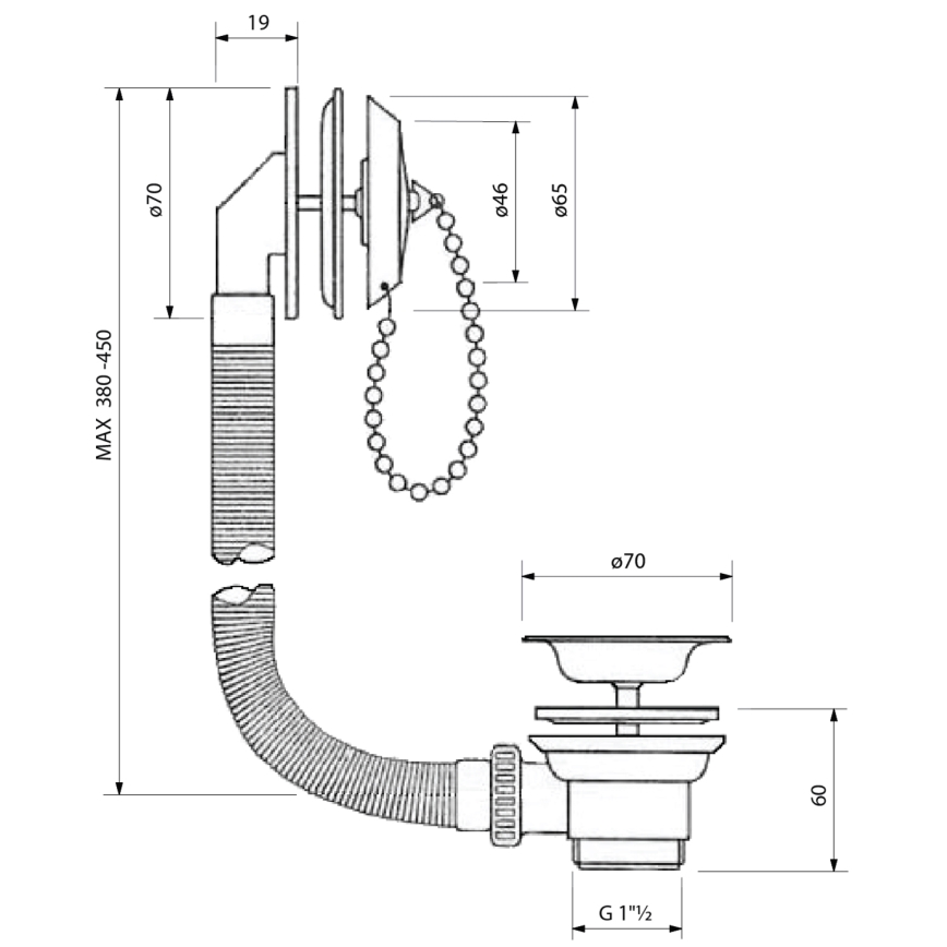 Bruckner - Set de baignoire avec bouchon monté sur chaîne acier inoxydable