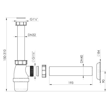 Bruckner - Siphon de lavabo DN40 blanc