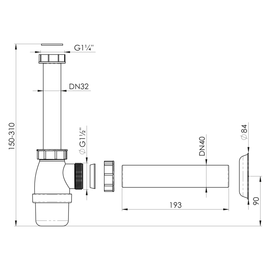 Bruckner - Siphon de lavabo DN40 blanc