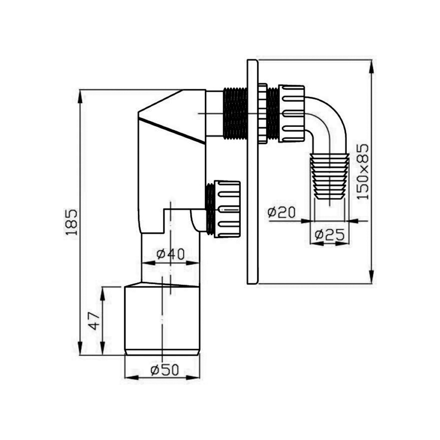 Bruckner - Siphon de machine à laver pour une installation encastrée DN40/50 poli acier inoxydable