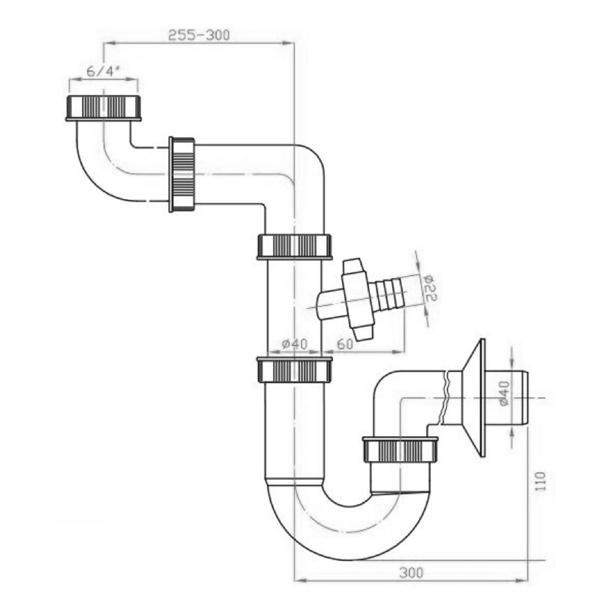 Bruckner - Siphon d'évier avec cordier à branches DN40 blanc