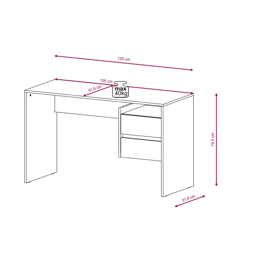 Bureau à tiroirs MARLO gris béton/blanc