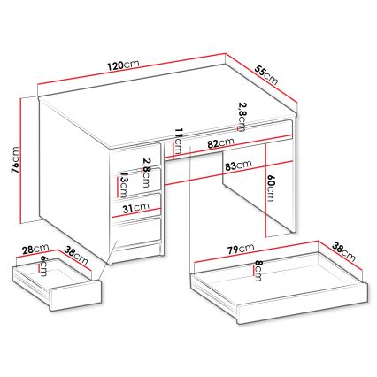 Bureau ADA 76x120 cm, coloris cachemire