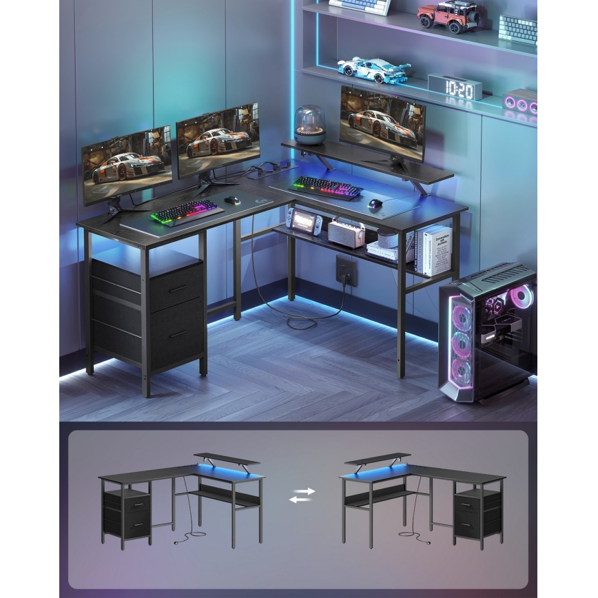 Bureau avec éclairage intégré SOLEA-X marron/noir