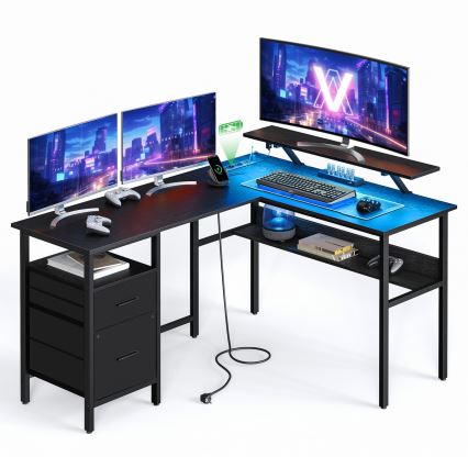 Bureau avec éclairage intégré SOLEA-X marron/noir