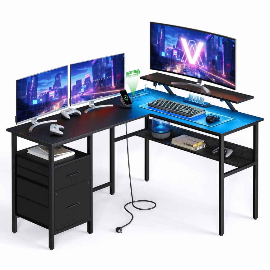 Bureau avec éclairage intégré SOLEA-X marron/noir