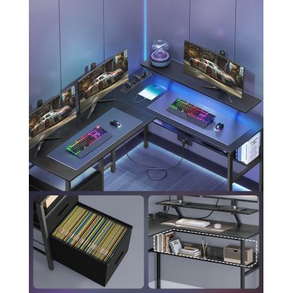 Bureau avec éclairage intégré SOLEA-X marron/noir